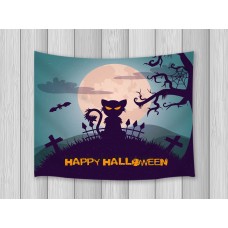 Halloween Black Cat Full Moon Tapestry For Living Room Dorm Wall Hanging Rug   253814575733